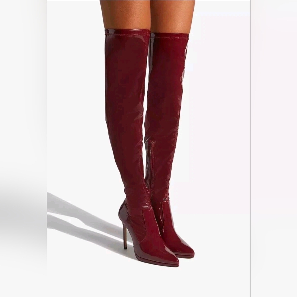 ShoeDazzle Lekisha Burgundy Vegan Leather Heeled Boots Size 8